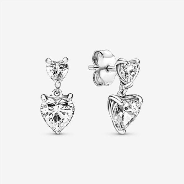 Double Heart Sparkling Stud Earrings Pandora